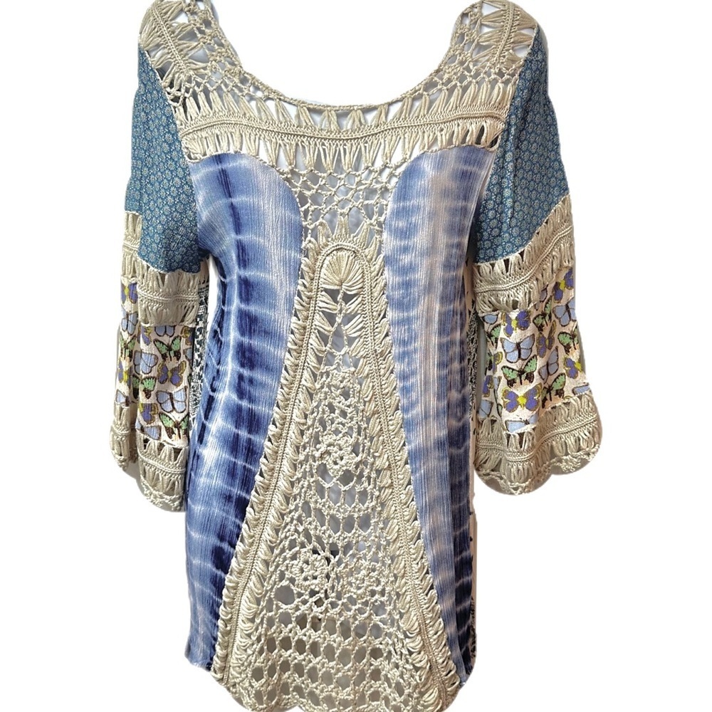 John‎ Mark Boho Crochet Butterfly Blouse Size Medium Top - Picture 9 of 16